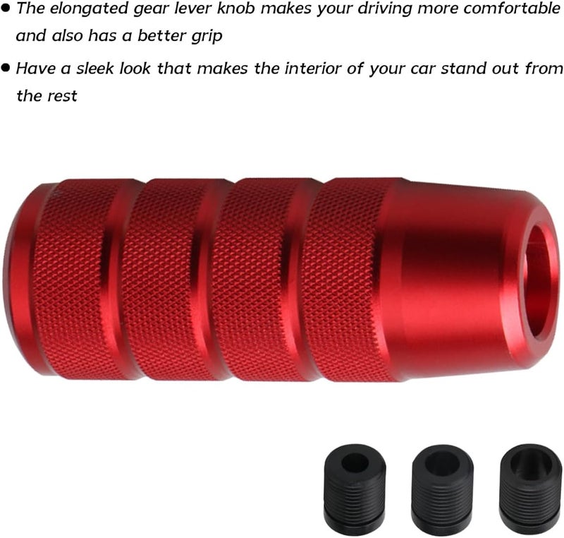 Osilly 95mm/3.74" Car Shifter Knob, Aluminum Weighted Automotive Gear Shift Manual knobs Lever with 3 Threaded Adapters M8 M10 M12 x 1.25, Universal for Manual Transmission Vehicle (Red) - Image 4